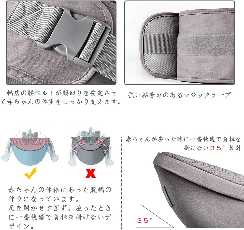 Amazon 抱っこひも Maveek ベビーキャリア ヒップシート ベビー 抱っこひも 赤ちゃん おんぶ紐 O脚防ぐ 分離可能 多機能 軽量 通気性抜群 ヘッドサポート 収納ポケット付き ベビー用品 出産祝い 男女兼用 洗濯機で洗える グレー ベビー マタニティ ベビー