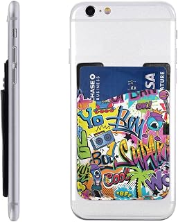 Colorful Pattern Print Leather Mobile Phone Card Package Card Case Cell Phone Card Pocket Compatible with Most Smartphones