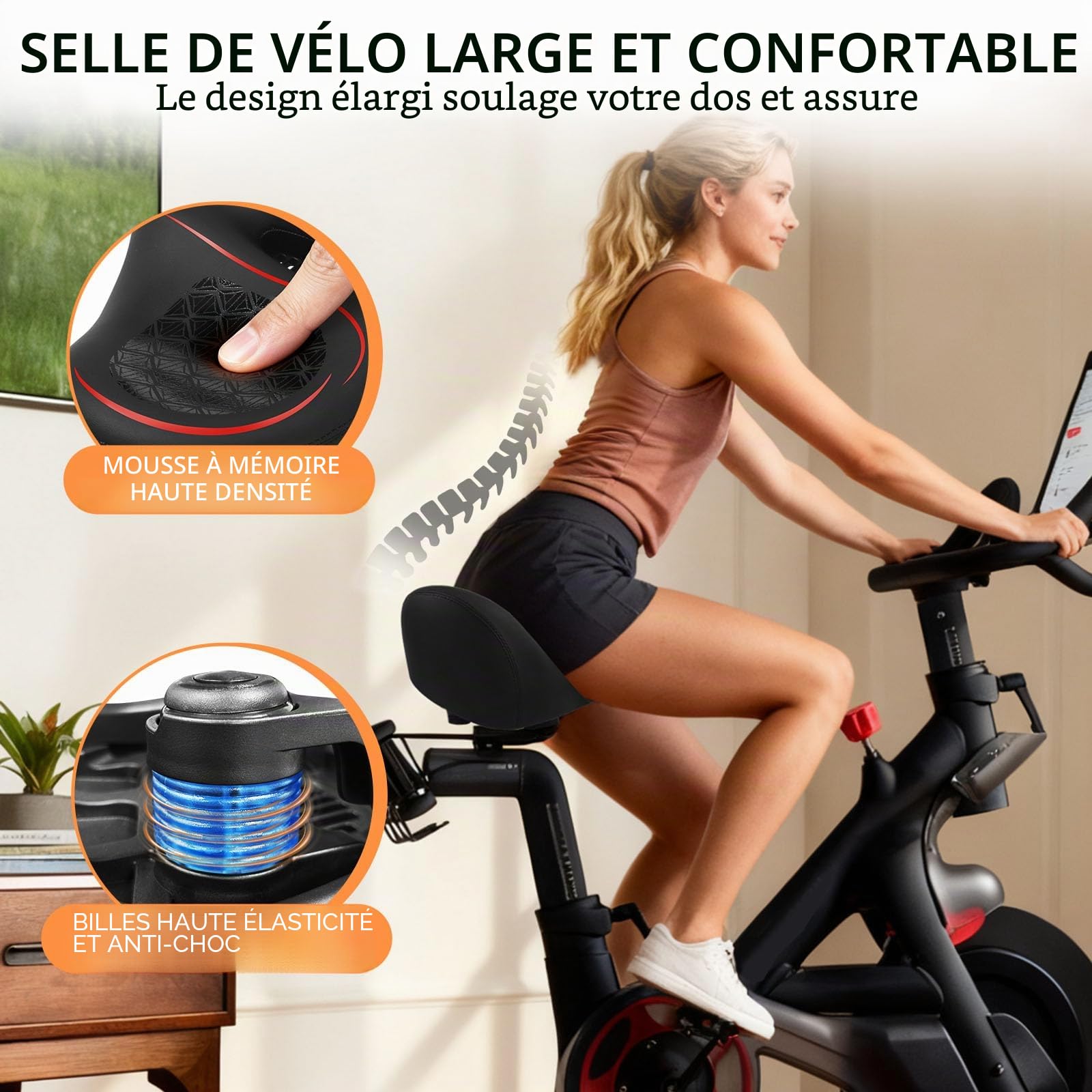 Selle de vélo surdimensionnée pour homme et femme, plus large avec rembourrage en mousse souple, selle de vélo ergonomique sans nœud pour VTT, vélo de ville, vélo de route et vélo d'appartement