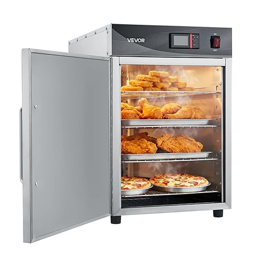 VEVOR Electric Hot Box Food Warmer, 4-Tier Commercial Warming Cabinet with Water Tray, Single-Door and Adjustable Shelves, Stainless Steel Food Warmer Cabinet, for Restaurant, Kitchen, Pizza, Chicken