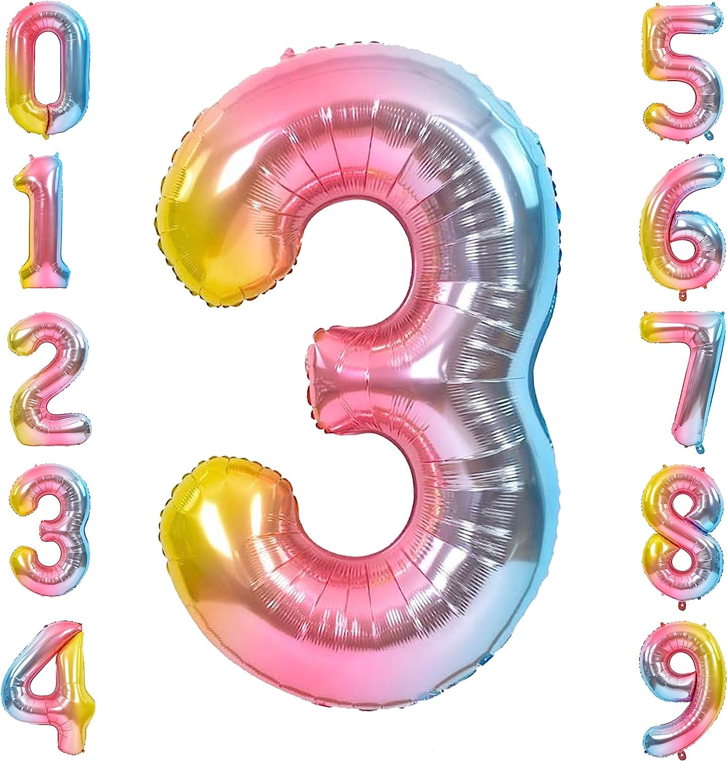 FI - FLICK IN 1 Pc Big Size Number 3 Foil Balloon 32 Inch Large Rainbow Number Foil Balloon Gradient 0 to 9 Number Balloons for Decoration 3rd Birthday Anniversary Decoration Items(Pack of 1,Rainbow)