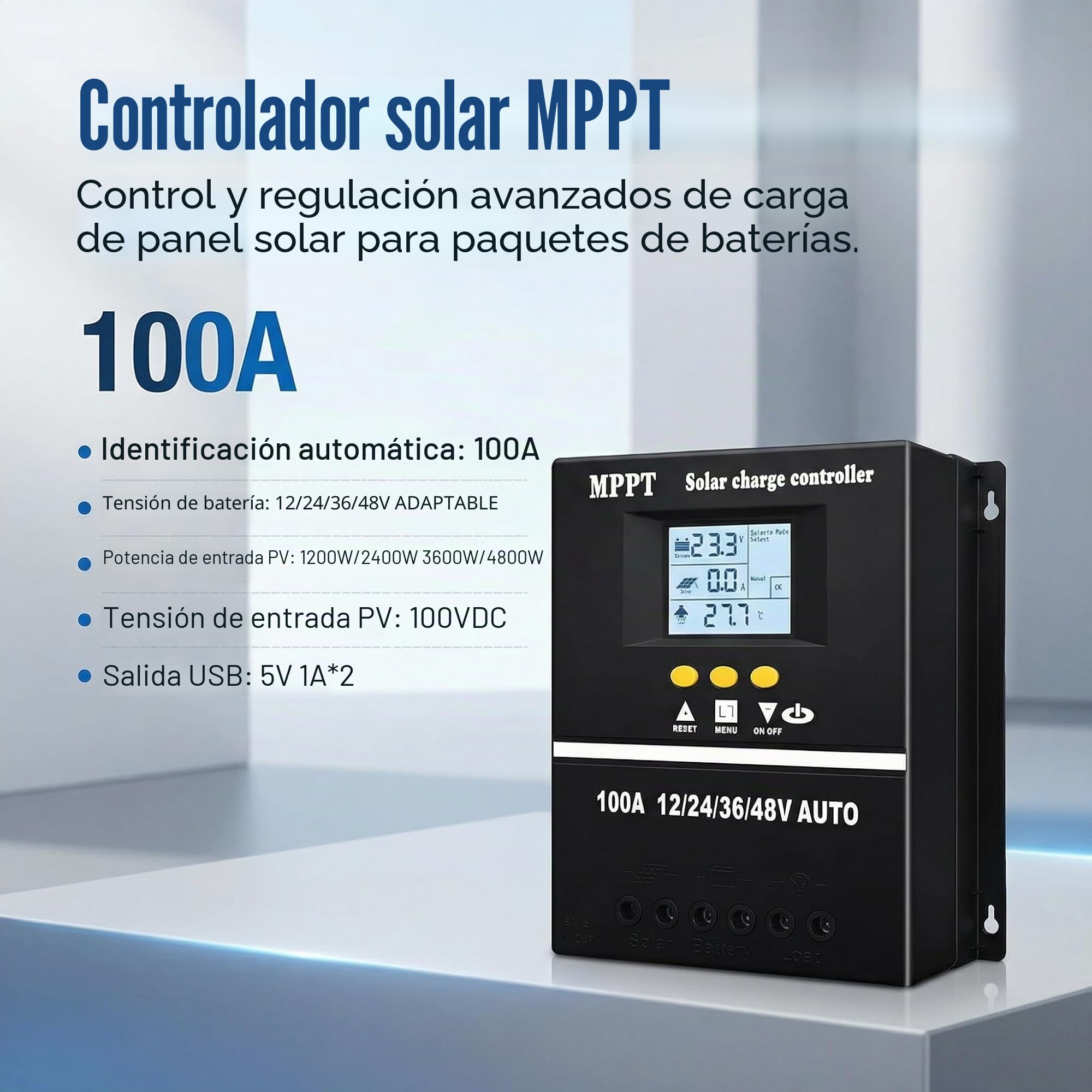 Regulador solar de 100 A, voltaje inteligente, automático, 12 V, 24 V, 48 V, voltaje de entrada, controlador de carga solar, sistema solar