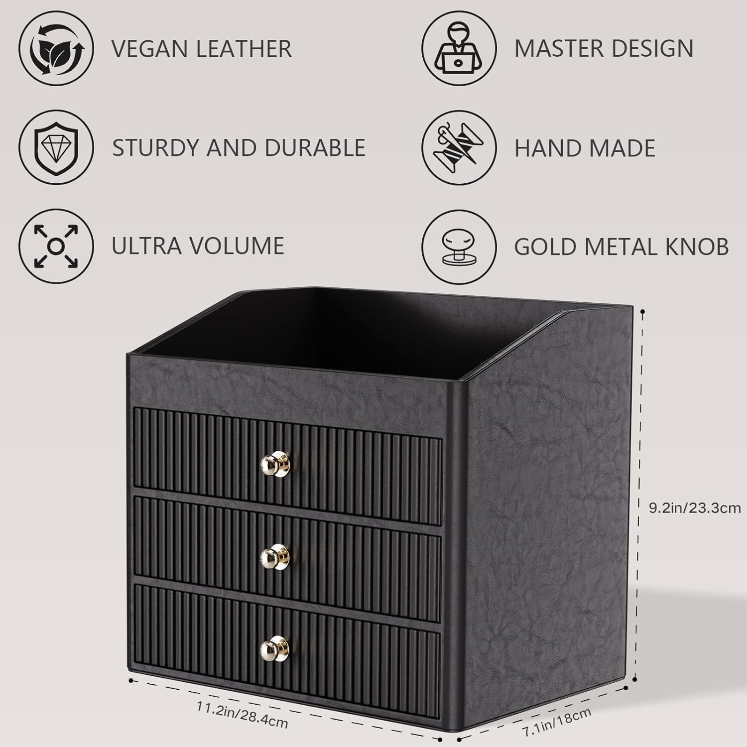 Cosmetic Organizer,Luxury Make up Organizer with 3 shelf Drawers,Black Large Capacity Makeup Organizers for Skincare,Brushes, Dresser,Bedroom,Bathroom,Gifts for Her,Birthday Gifts for Mom - Image 4