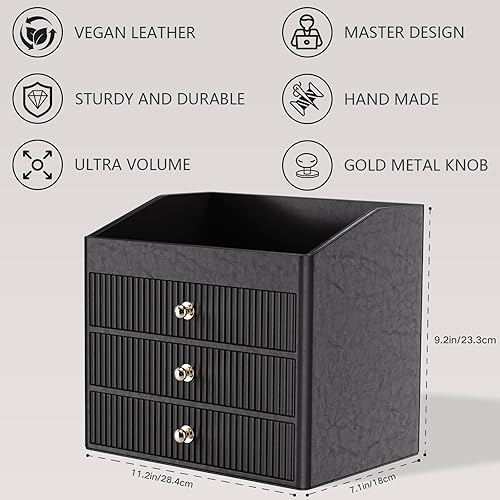 Miniatura 4 de Organizador de cosméticos, organizador de maquillaje de lujo con 3 cajones de estante, organizadores de maquillaje de gran capacidad negro para