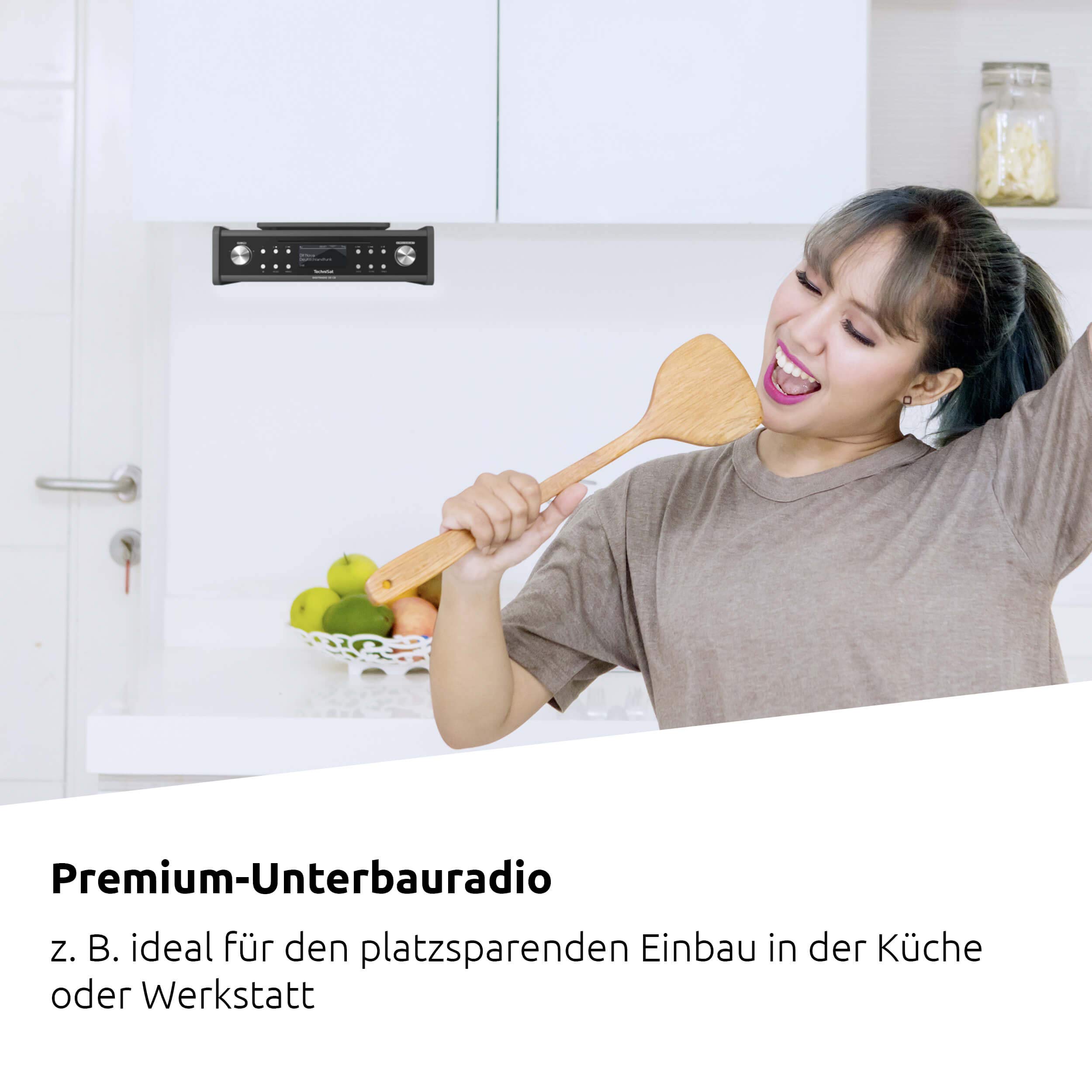 TechniSat Digitradio 20 CD – nowoczesne i kompaktowe radio do kuchni i łazienki DAB+ (radio podszafkowe FM z odtwarzaczem CD i zegarem)