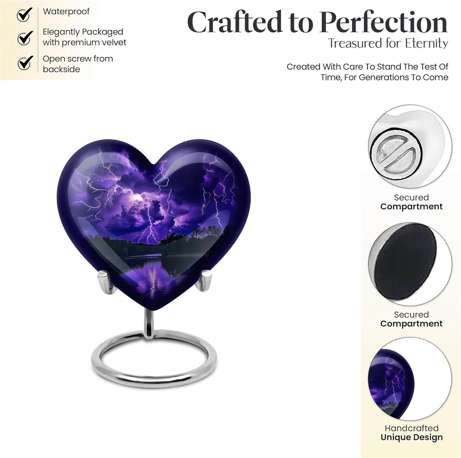 Heart Keepsake Urns for Human Ashes, Cremation Heart Urn, Memorial Gift for Father & Mother, Burial & Funeral Ash Container, Small, 3 Inch