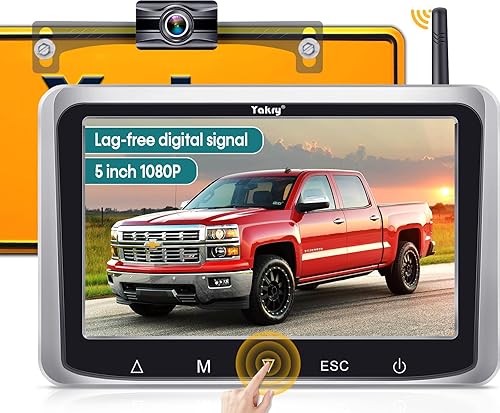 Cámara de respaldo inalámbrica con pantalla HD de 5 pulgadas: cámara de visión trasera 1080P, visión nocturna impermeable, fácil instalación para