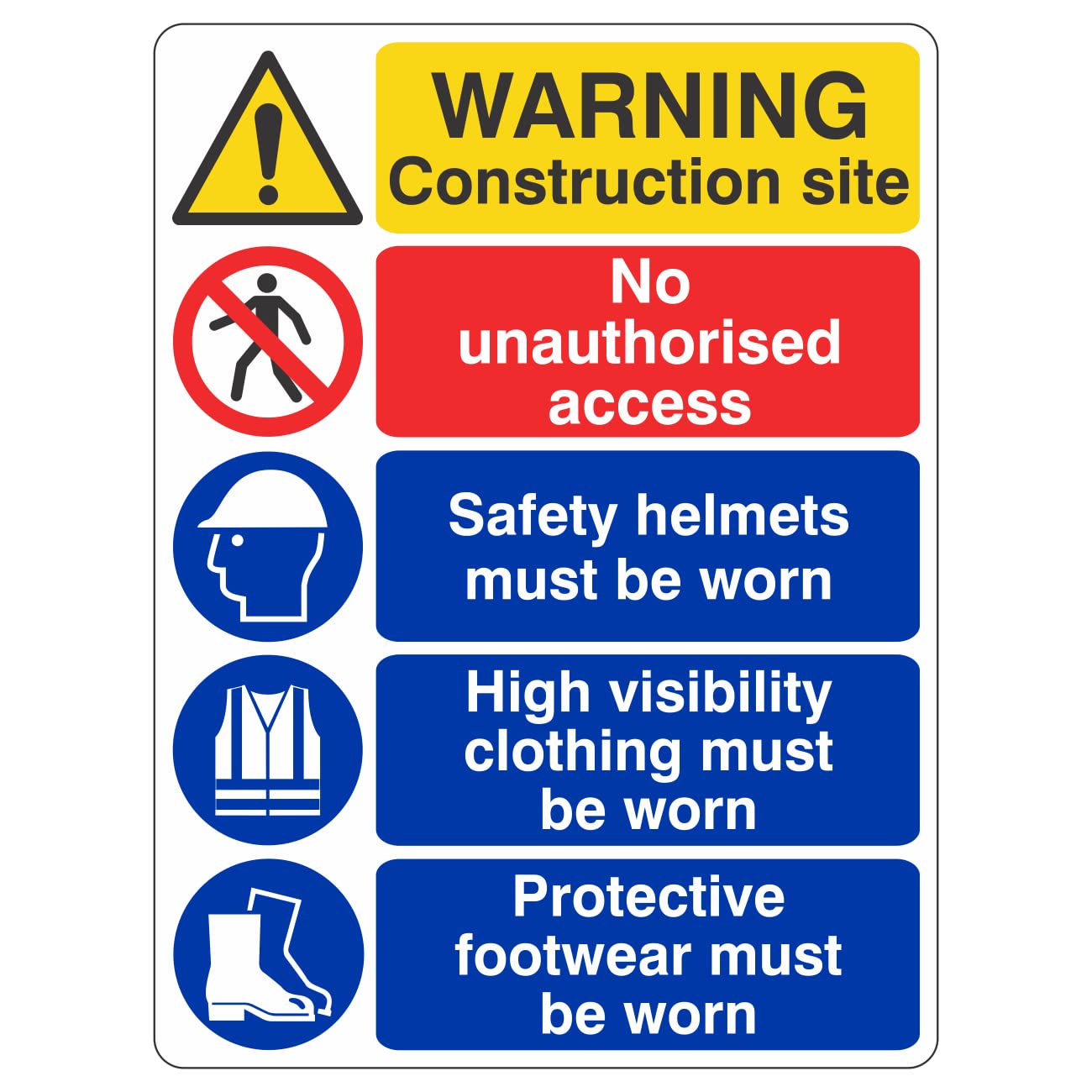 Lasting Impressions (Signs) Limited 600Mmx800mm Multi Hazard Site Safety High Visibility Construction Site Safety Sign Rigid Plastic