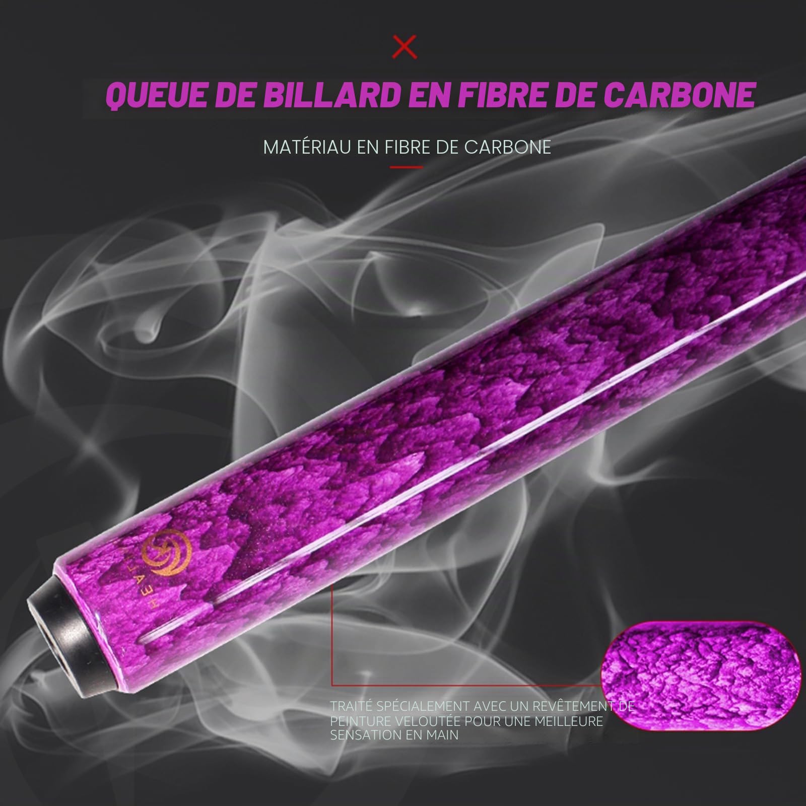 OKHEALING Queue de billard en fibre de carbone T700 XTC 12 mm, accessoire de billard fait main droite pour 8 balles/9 boules de 510 à 567 g