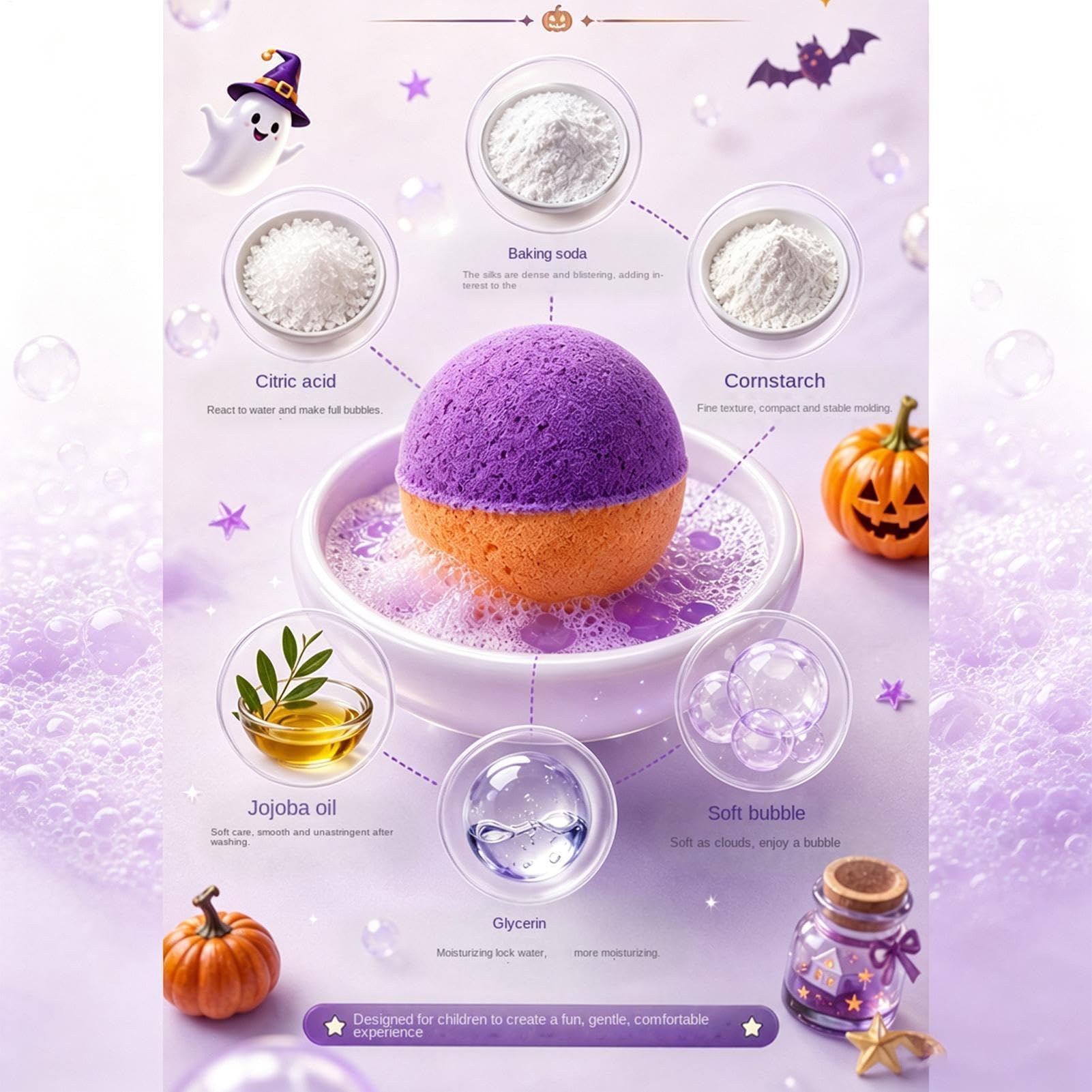 Badekugeln für Kinder 9er Set Halloween Beruhigende Duft Badesprudel