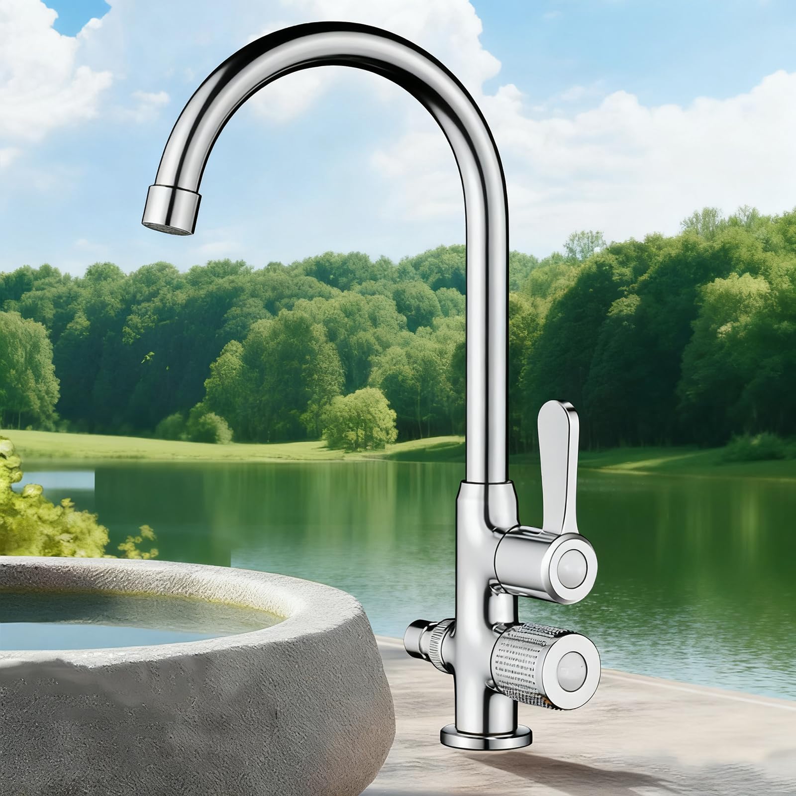 Rubinetto Giardino Doppia Uscita Interfaccia G1/2 Rubinetti Da Esterno Rubinetti Da Lavabo In Ottone Monoforo per Lavatrice,Cromo Placcato