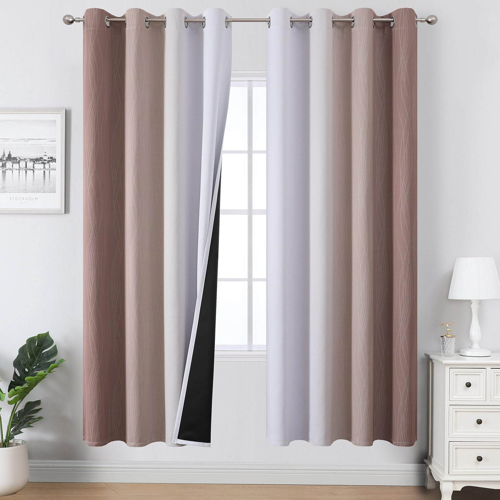 Taupe and Greyish White Ombre Blackout Curtains Living Room 72 Inches Long