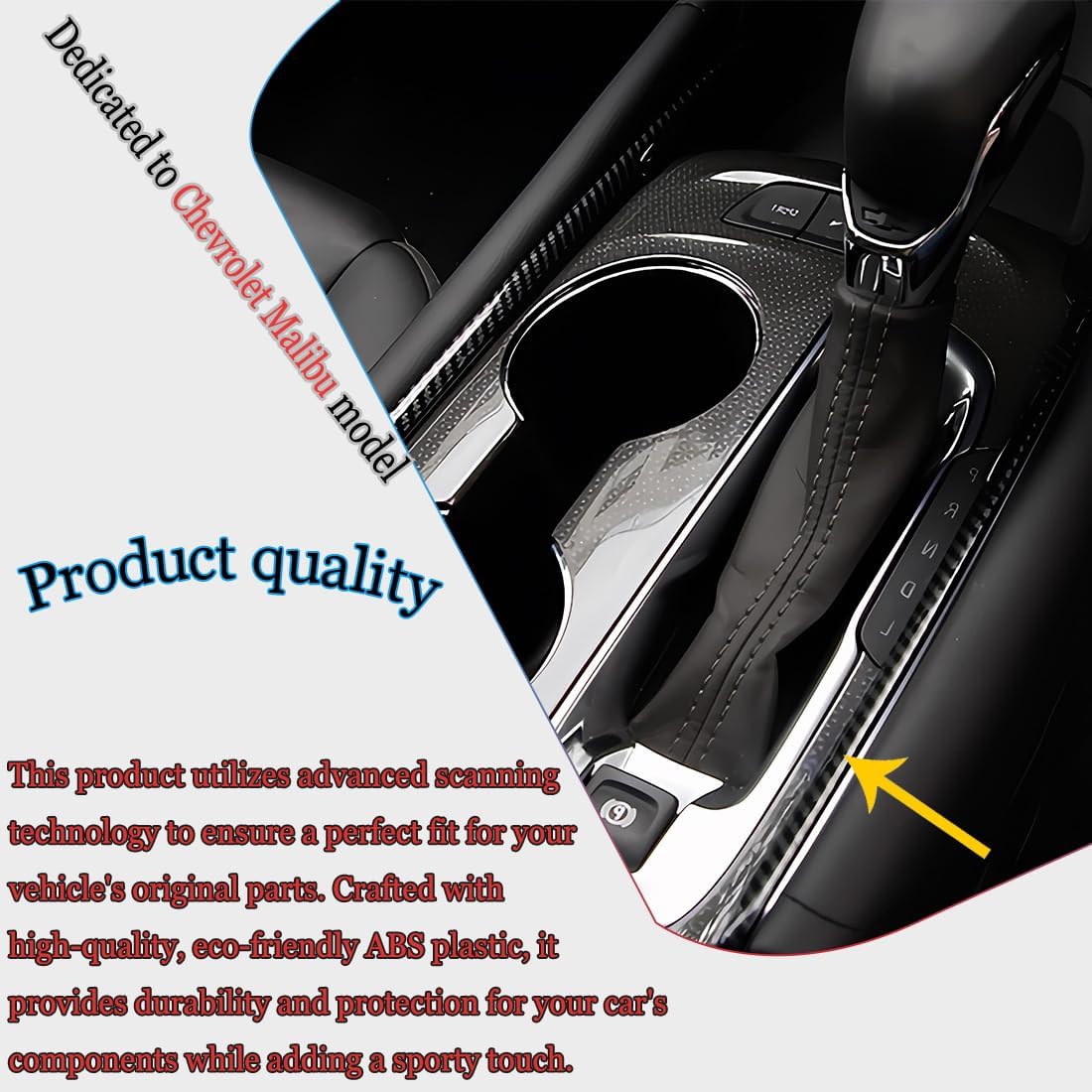 Car Gear Shift Panel trim, for Chevrolet Malibu 2016 2017 2018 2019 2020 2021 2022 2023 2024 - ABS Carbon Fiber Grain Sport interior trim full set Accessories