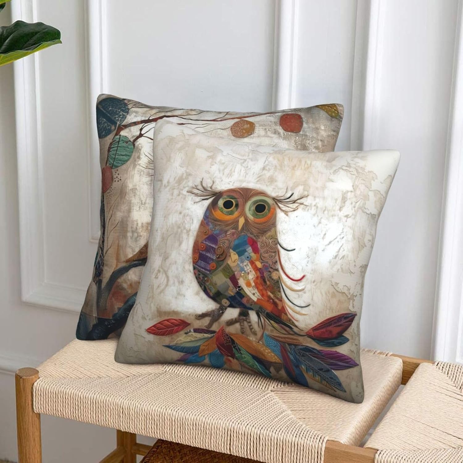 Owl Throw Pillow Covers 2pcs Soft Cushion Cases Holiday Farmhouse Home Decor for Sofa Bed Couch Porch 18x18 Inch image 5