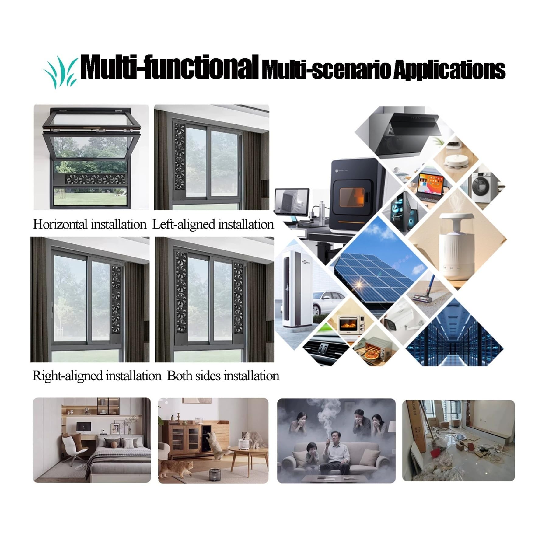 Ventilador de ventana retráctil, extractor de montaje ajustable, dispositivo de ventilación portátil enchufable para control de humedad del hogar y circulación de aire, se adapta a ventanas de 119-129