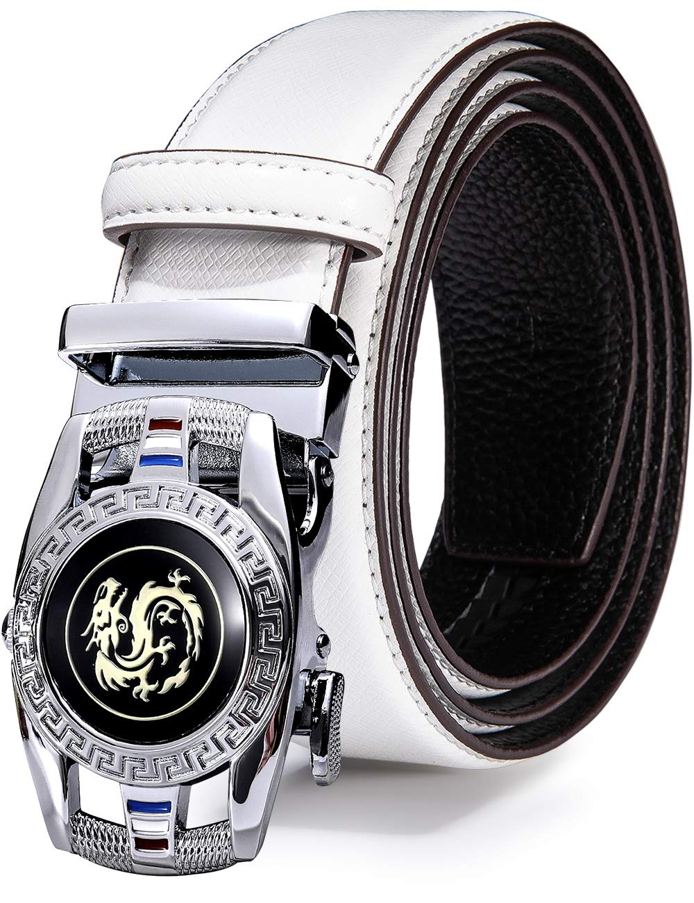 Barry.Wang Mens Ratchet Belts Leather Designer 1 3/8" Adjustable Buckle