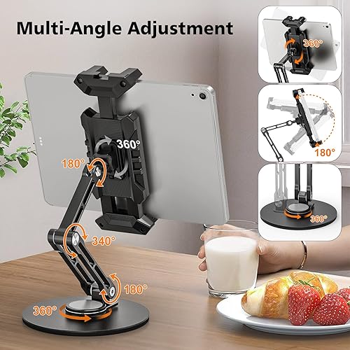 Miniatura 4 de Soporte para iPad, soporte de escritorio para tableta, oficina, cocina, dormitorio, base giratoria de 360, ajustable, plegable, soporte de
