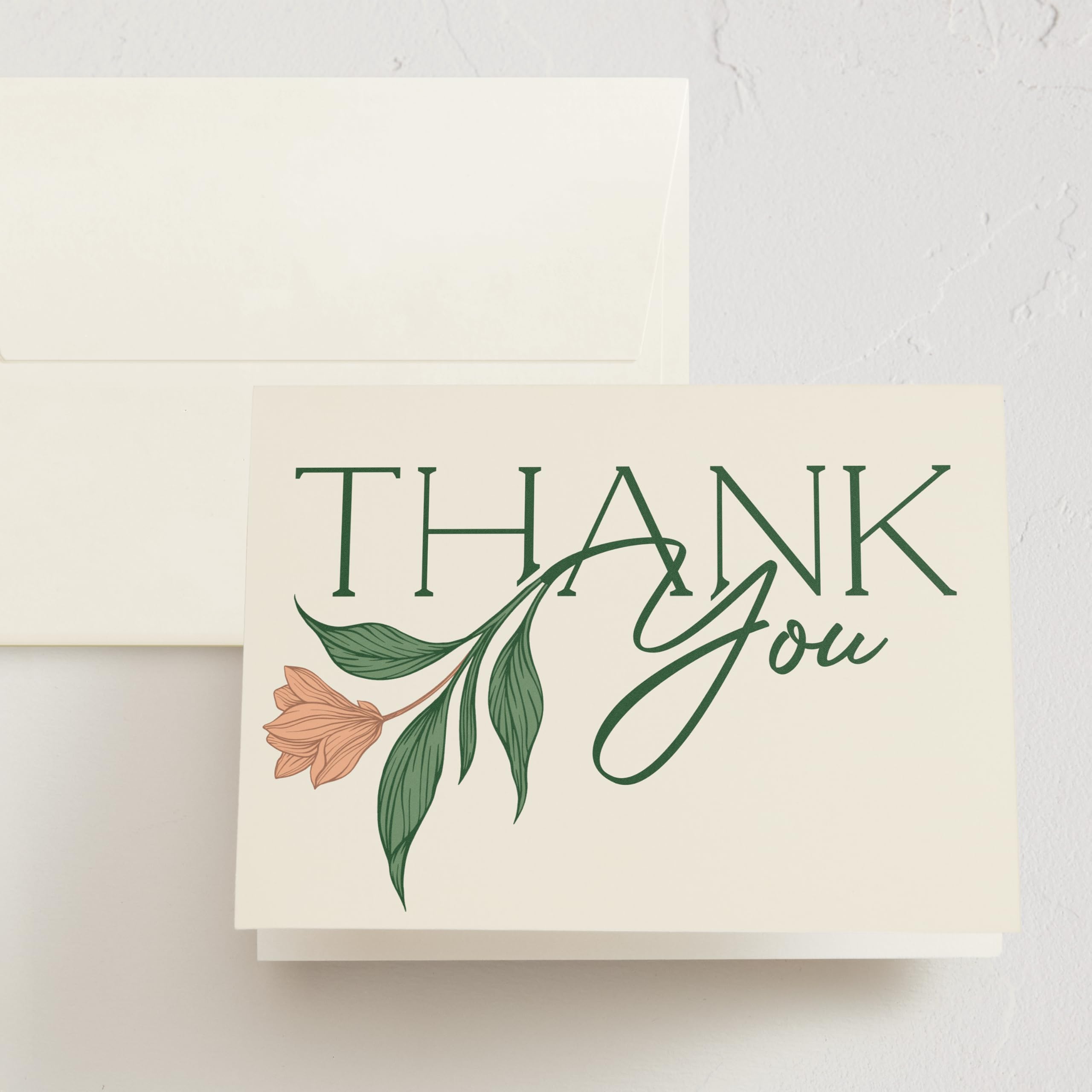Minted Thank You Cards Pack, 10 Folded Thank You Cards with 10 Envelopes, Blank Card, Charming Floral Script Design, Luxurious Paper, Designed by