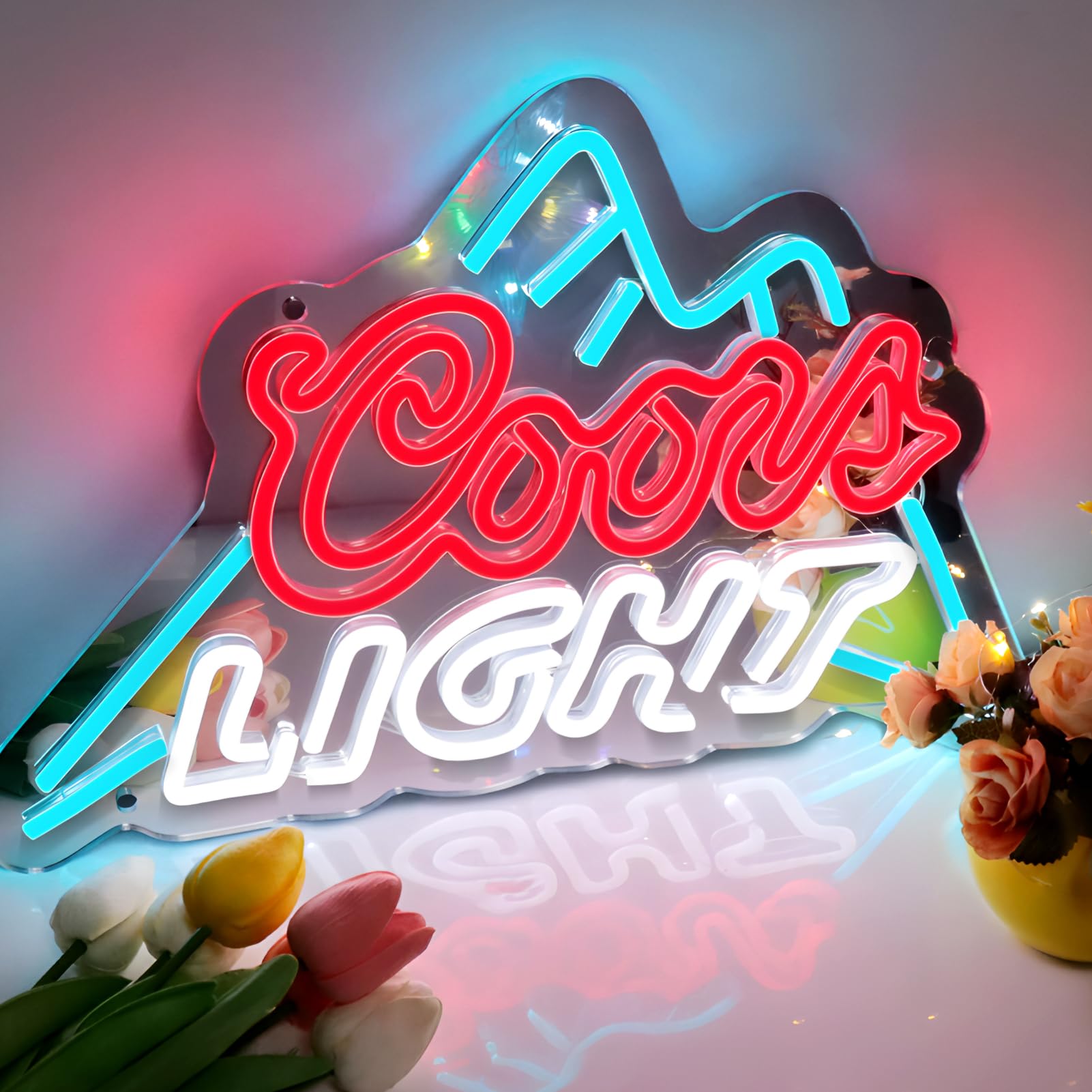 - ROLANCHE Crs Light Neon Signs for Wall Decor, Dimmable Bar Neon Light Sign for Man Cave with ON/OFF Switch, USB Powered 3D Infinity Mirror Neon Sign Tunnel LED Light for Home Bar Pub Restaurant Party