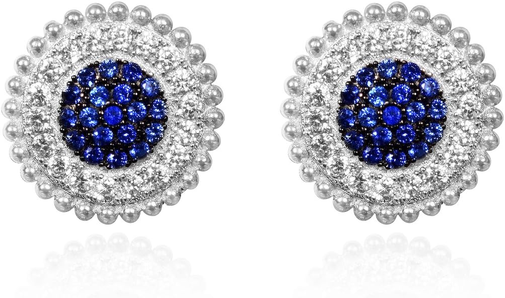 Avarta 925 Sterling Silver Allure Jewellery with Faux Blue Sapphire & Cubic Zirconia Stud Earrings for Girls| Earrings for Womens | Women's Earrings