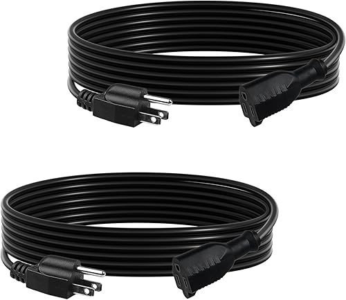 Vista 24 de BN-LINK Paquete de 2 cables de extensión para interiores y exteriores de 10 pies 16/3 SJTW, negro, 3 puntas, resistente a la intemperie y ignífugo