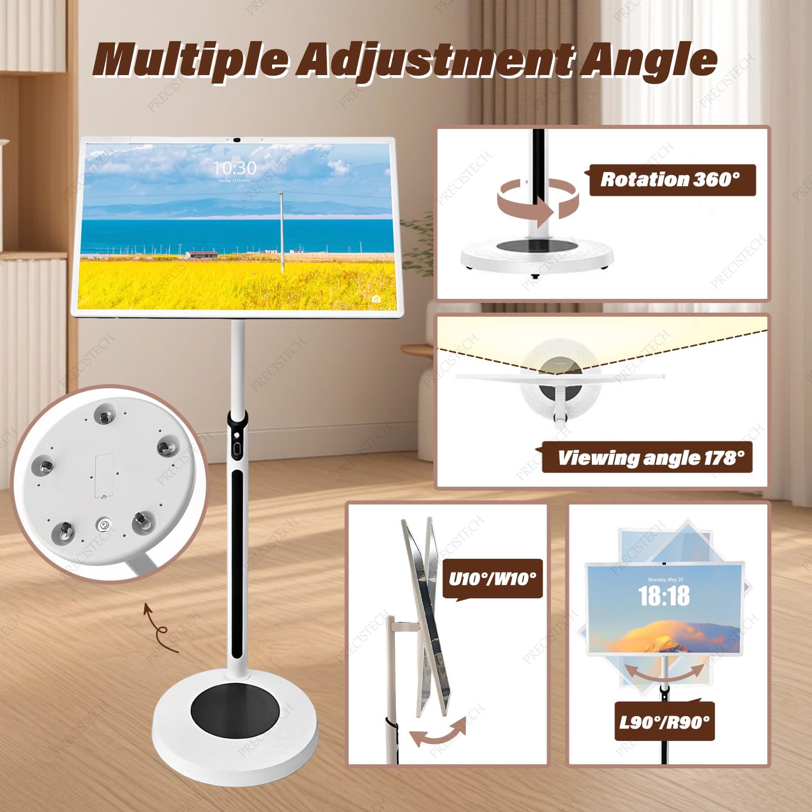 Télévision Tactile Portable 1080p/4k, TV Mobile sans Fil avec Batterie Longue Durée Et écran Rotatif, Idéale pour La Maison, Bureau Et Espace Extérieur(8+128G,32in)