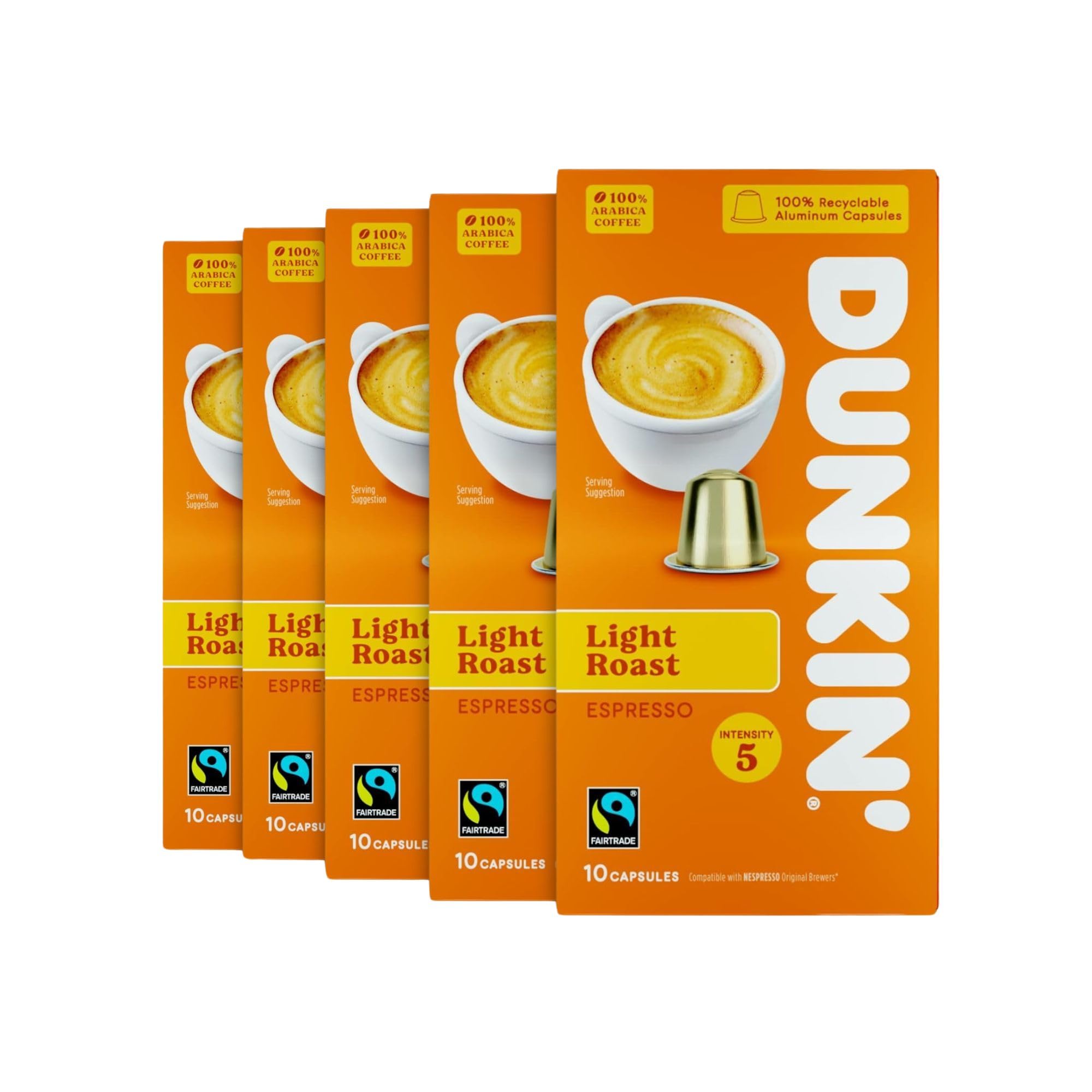 Dunkin’ - Light Roast Espresso Coffee Pods - 10 Servings x 5 Packs