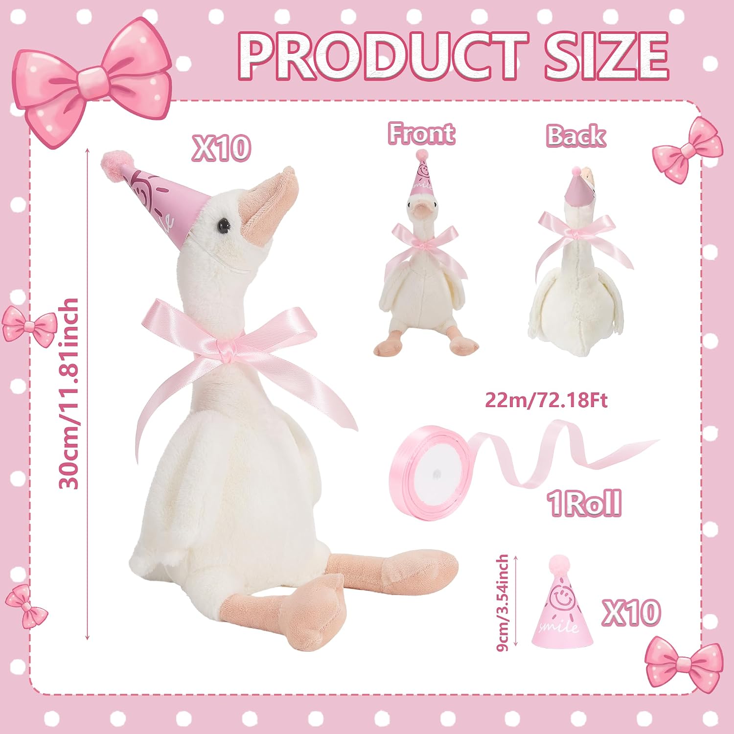 DAYUMKOU 10 Pcs 15.7 Inches Goose Decor with Pink and Mini Birthday Party Hat, Goose Stuffed Animal Card Wood Table Decor for Shower, Birthday Party Home Decoration