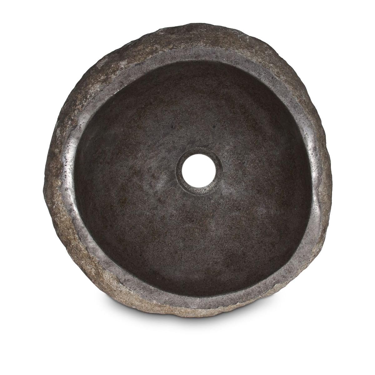 Top Serie Flussstein Handwaschbecken Naturstein Waschschale Stein Findling Natur Grau ca.40-45 cm