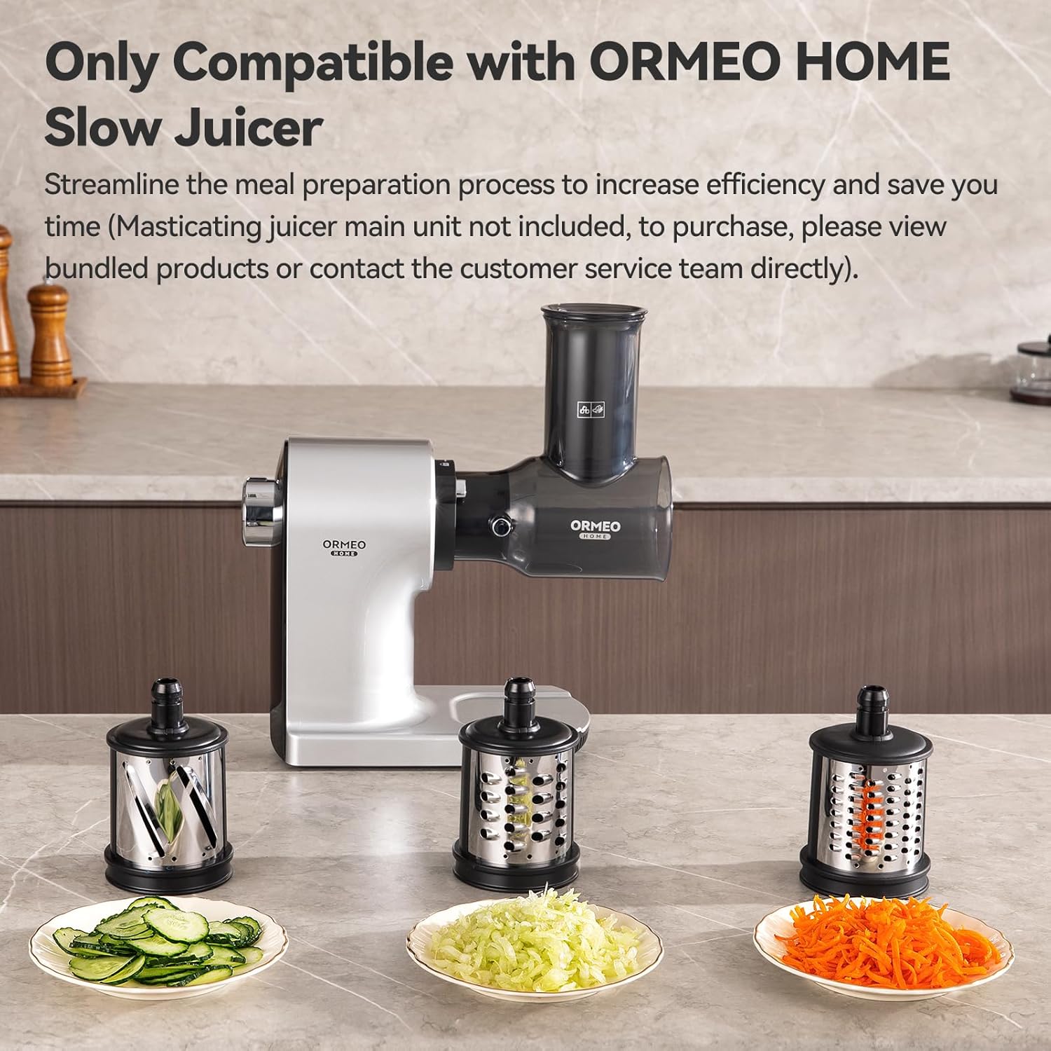 Slicer Shredder Attachments for ORMEO HOME Juicer Machine ZM1535 Cold Press Juicer,3 Interchangeable Blades,Cheese Grater with 360° Rotating Drum,Rotary Slicer/Shredder for Fruit,Vegetables,Nuts