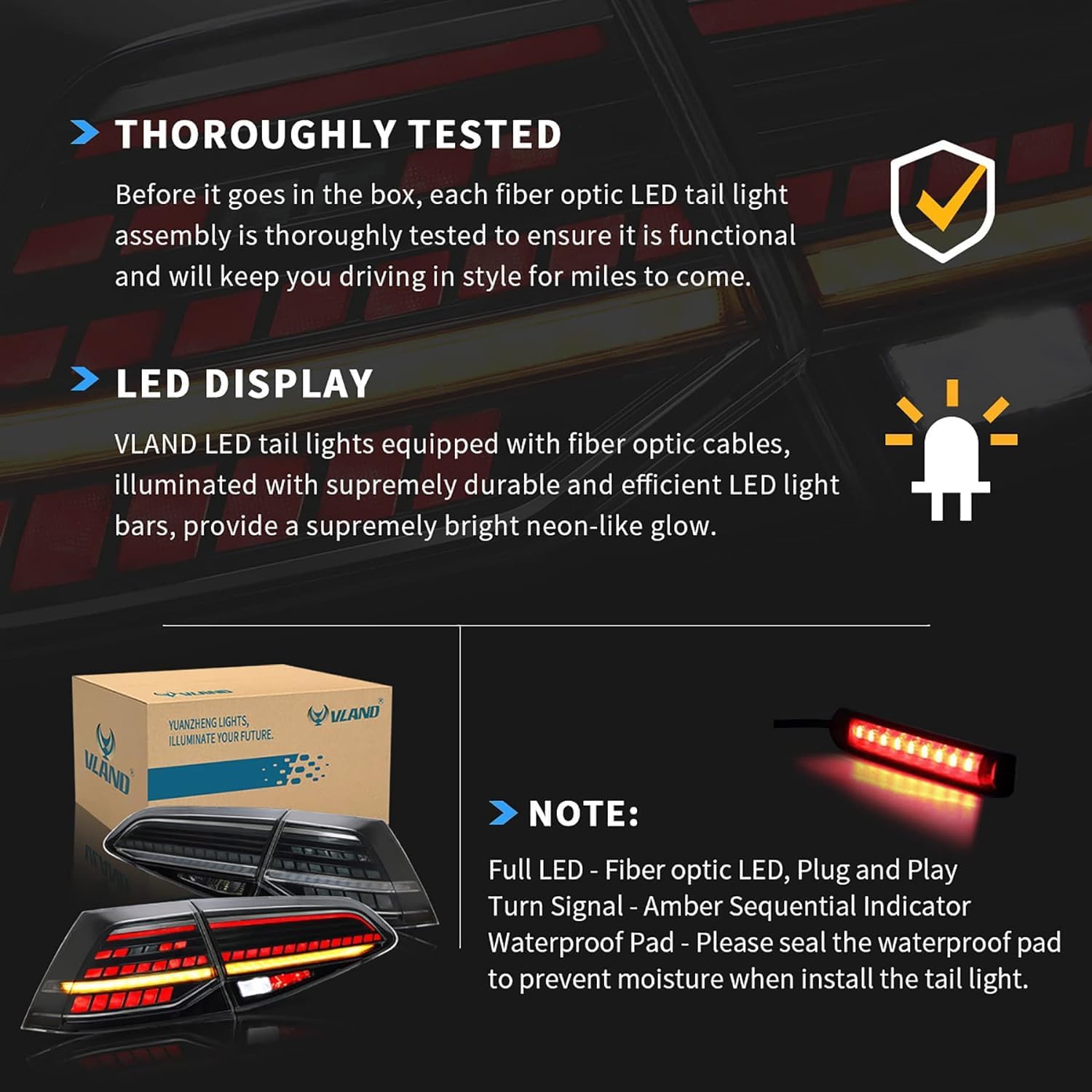VLAND Tail Lights Compatible with Golf MK7 TSI TDI GTD GTI GTR 2012-2017 Golf MK7.5 GTD TDI TSI 2018-2020, Rear Lights w/Amber Sequential Turn Signals, NOT FIT MK7.5 GTI GTR, Smoked Cover