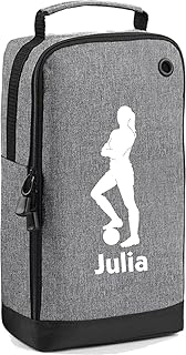 "Personalised Girls Football Vector Image Your Name Sports Shoe/Accessory Boot Bag Gift Customised Any Atheltic Text Font Bag Cover Gym Sports Luggage Handler Fitness Bag "(Grey Marl)