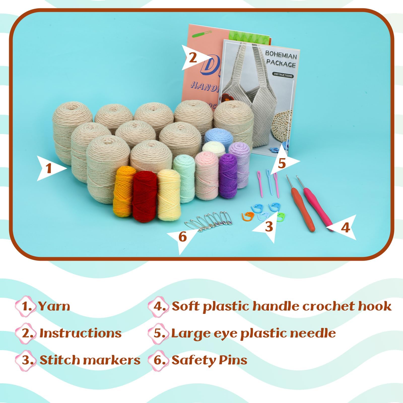 BUOKKON Crochet Bags Kit for Beginners Beginner Crochet Kit for Adults with Step-by-Step Video Tutorials Yarn Crochet Hook - Image 2
