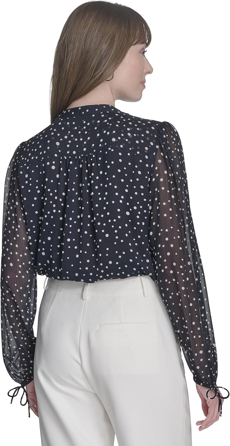 Tommy Hilfiger Womens Long Sleeve Dot Print Tie Neck Blouse - Image 3