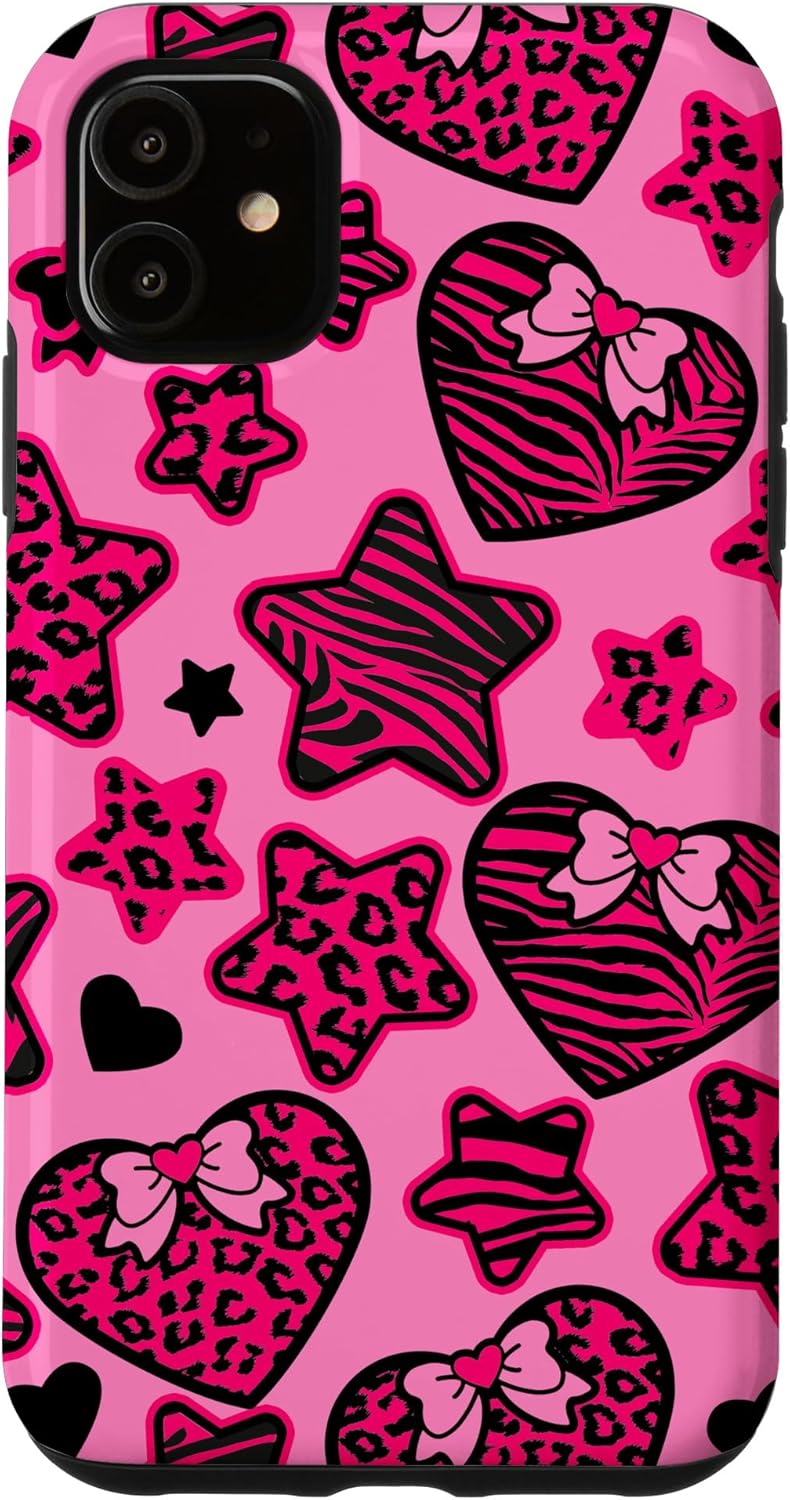 iPhone 11 McBling Aesthetic Pink Heart Star Leopard Zebra Y2K Bimbo Case