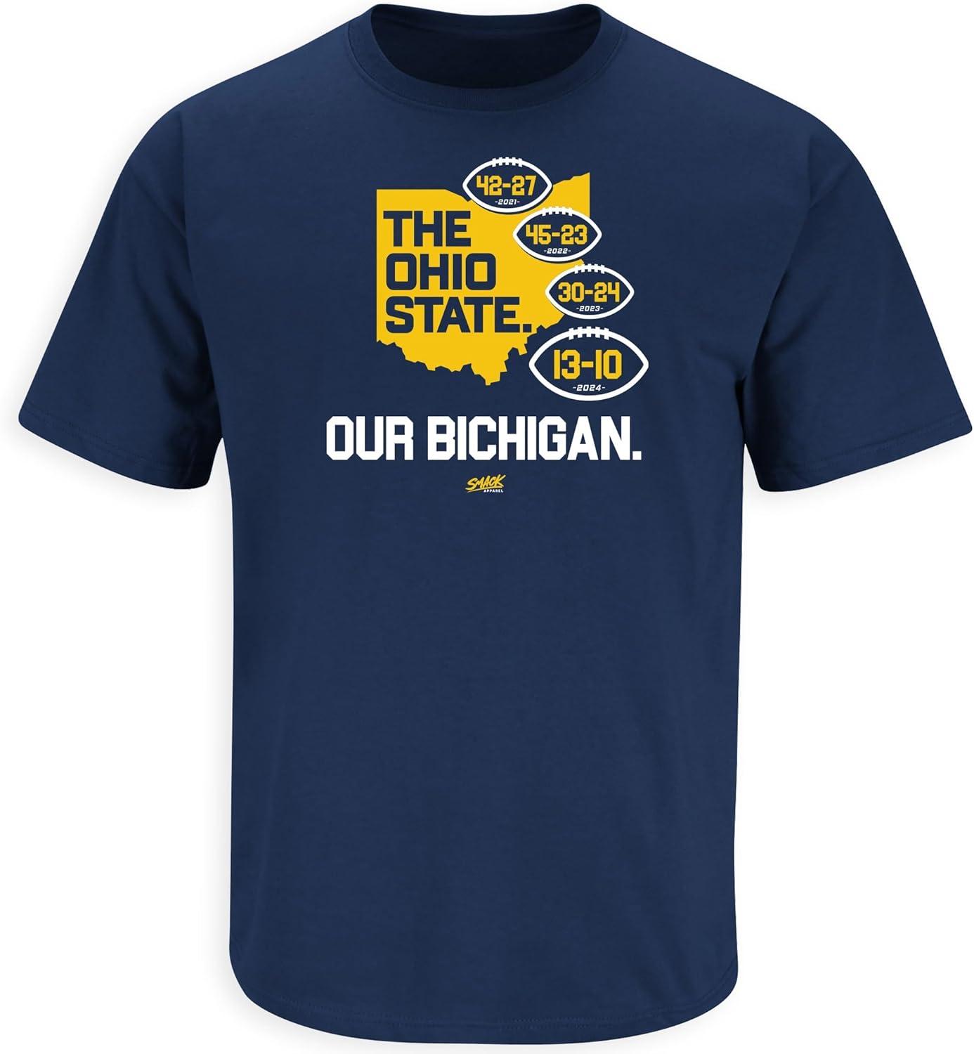 Smack Apparel Bichigan (Anti-Ohio) Navy T-Shirt for Michigan College Fans (SM-5XL)
