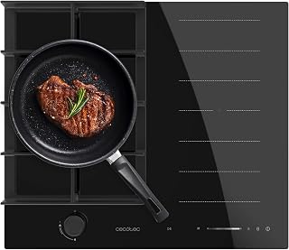 Cecotec Placa de Gas e Inducción Bolero Squad GI 3500 Hybrid FullFlex. Potencia de Inducción 3400W, 9 Velocidades con Función Booster, Zona FullFlex, Keep Warm y Función Stop&Go, Quemador Wok de 3,4kW
