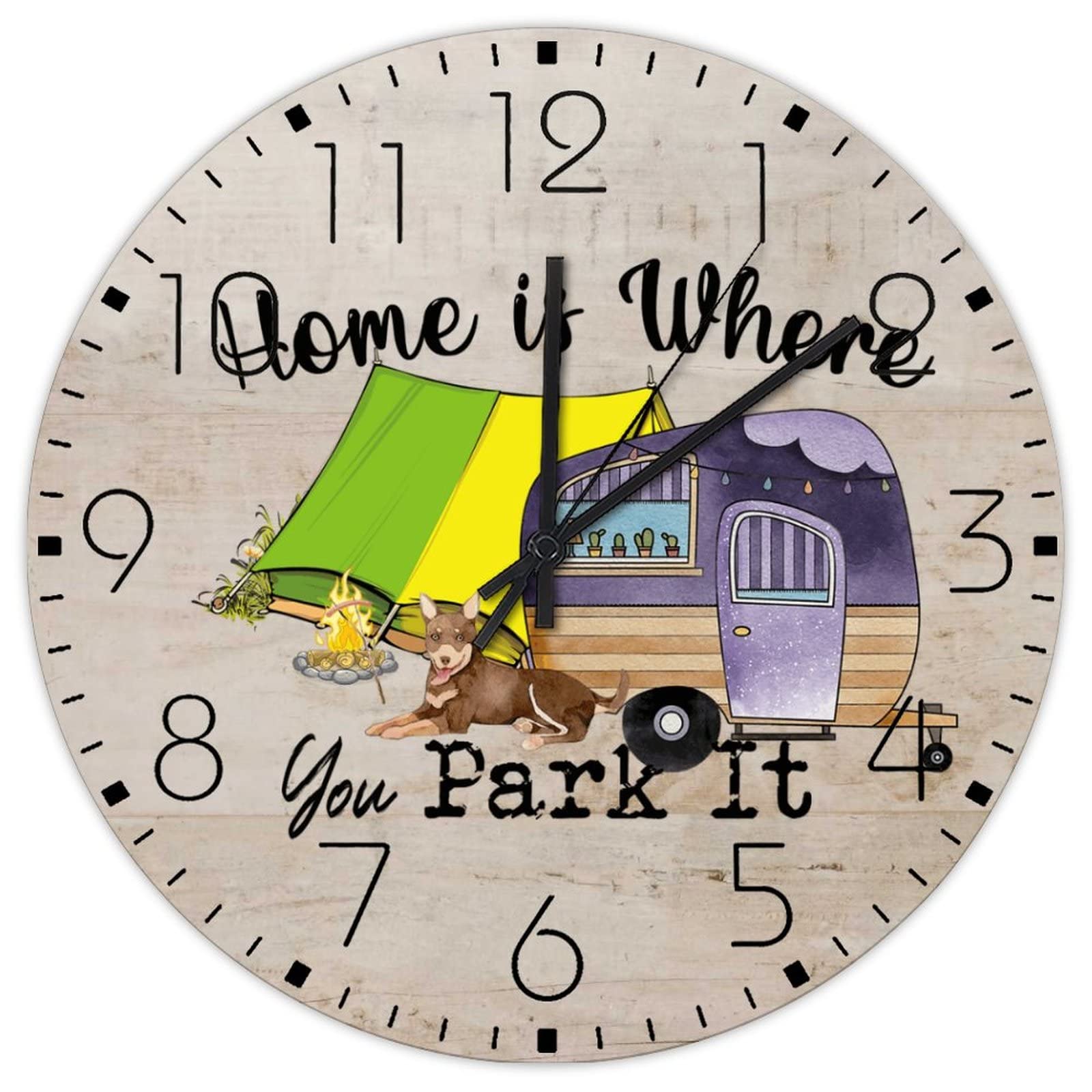 Horloge murale vintage en bois décoration aventure et camping-car 38cm