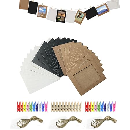 Amazon Co Jp 写真フレーム 30枚セット 紐 クリップ付き フォトフレーム ピクチャーフレーム 紙製 フレーム セット 写真立て 壁掛け 展示ピクチャー 写真飾り ハガキサイズ 写真整理 誕生日 サプライズ ホーム キッチン