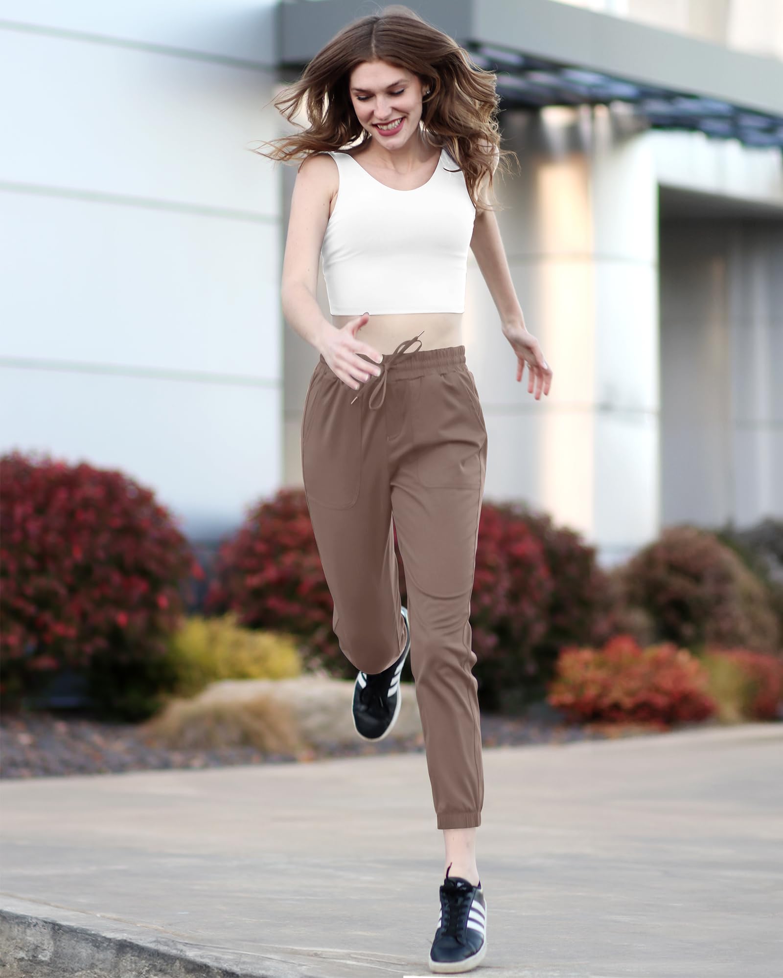 G4Free Damen Jogginghose Hohe Taille Sporthose Kordelzug Laufhose mit Taschen Elastische Weiche Slim Fit Trainingshose für Fitness Yoga Freizeit Golf Freizeithose