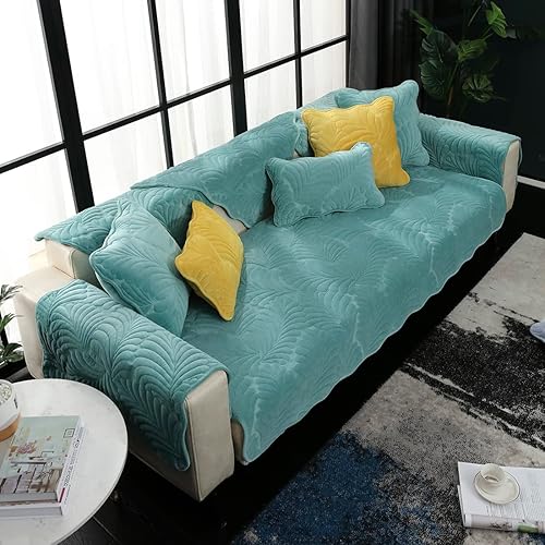 Miniatura 8 de vctops Funda de terciopelo suave acolchada con hojas de plátano para sofá, funda de sofá modular antideslizante para invierno, funda de muebles para
