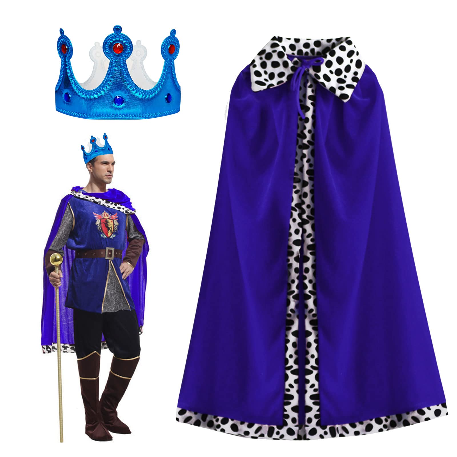 Adults King Queen Costume Set With Crown, Royal Velvet Robe for Cosplay, Theme Party, Halloween, Carnival, 120cm