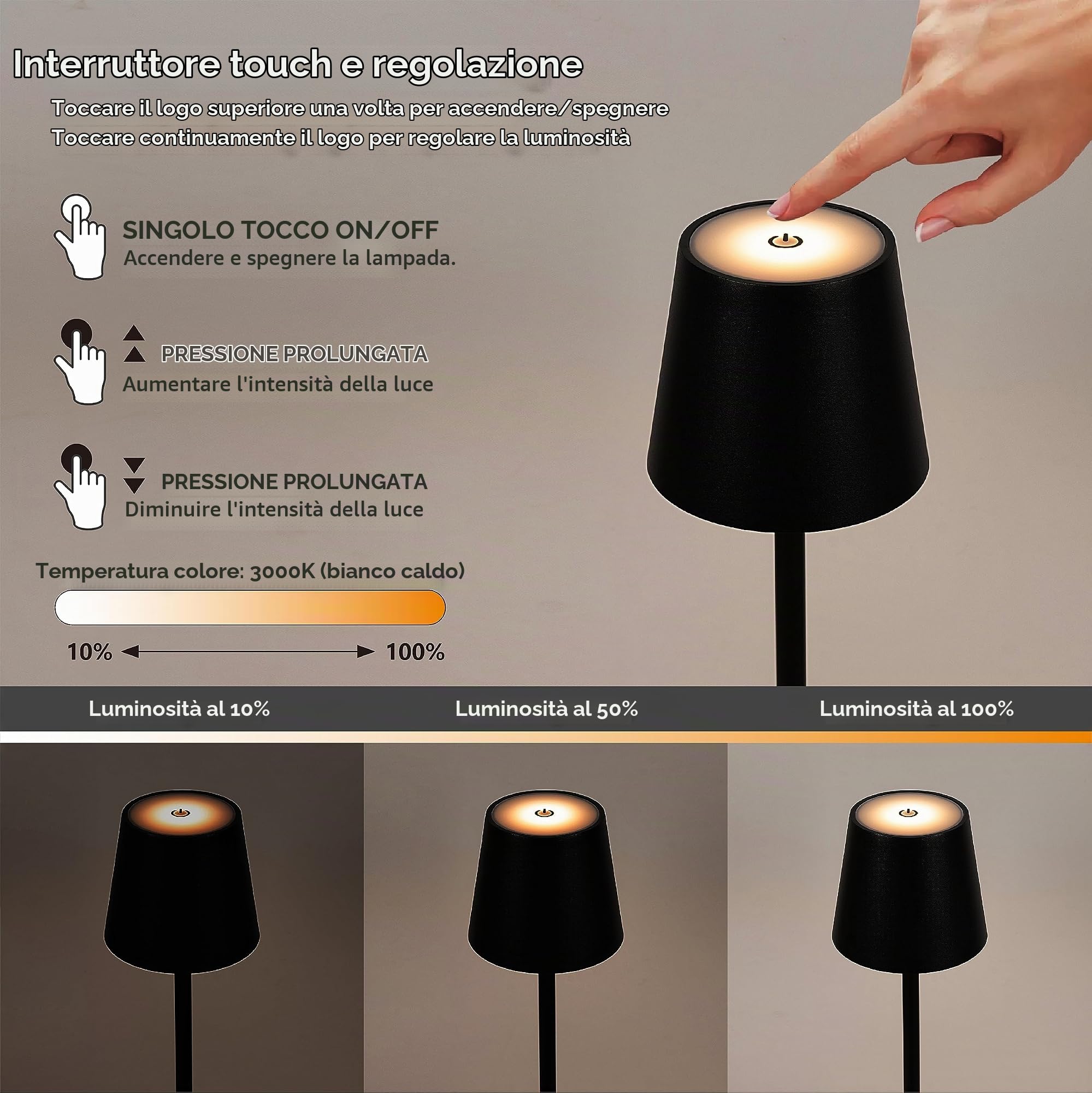 BestLuz lampada da terra cordless per esterno, ricaricabile a batteria dimmerabile, 133 cm 5X lampada in piedi ad altezza regolabile, impermeabile, lampada da tavolo, lampada da lettura per patio