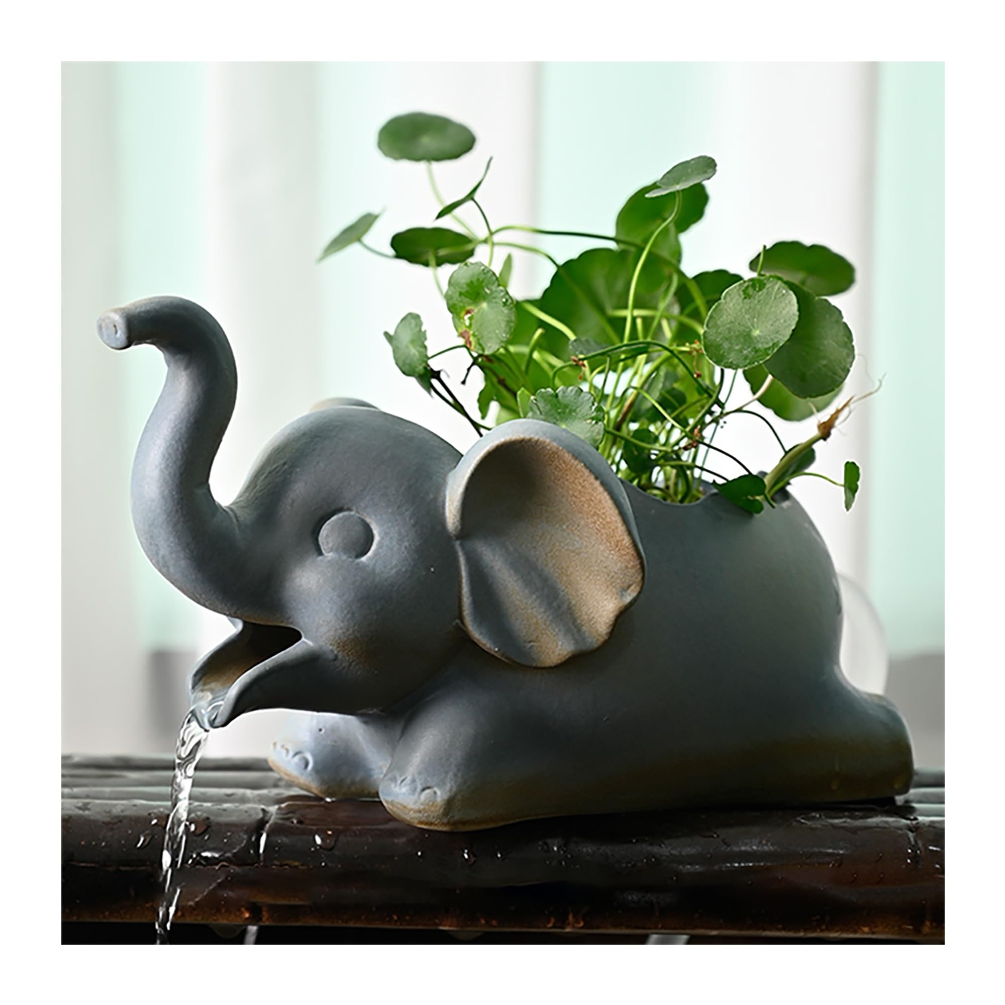 Fuente de cerámica Lucky Elephant para Estanque, con circulación de Agua, Ideal para estanques koi, Jardines, Patios y Fuentes de Agua al Aire Libre (no Incluye Bomba)(Blue-Gray)