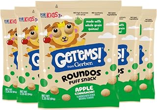 Gerber Get'ems! Apple Cinnamon Roundos Snack, 2.25 Oz, 5 Pack | Kids snack; apple cinnamon roundos puffs; made with whole grain quinoa; calcium to support strong bones; 5 x 2.25 oz