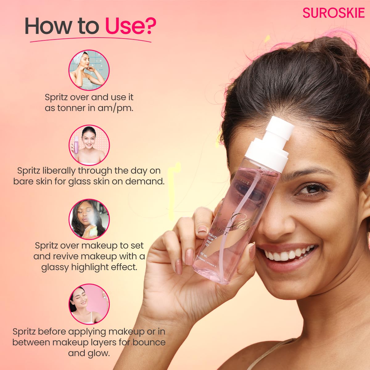 Sunscent (Body Mist) Spf 50 Pa++ & Rose Glass Mist(Face Mist) Combo (100Ml +100Ml) | Toner For Glowing & Hydrating Skin | With Vitamin E & Rose Water | All Skin Types | Mist For Men & Women