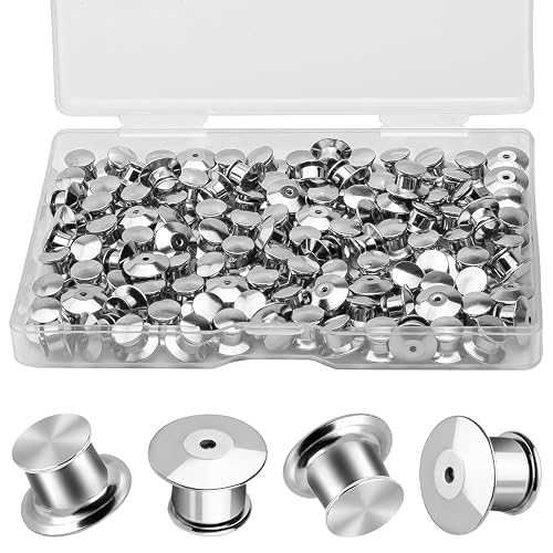 YGAOHF 120pcs Locking Pin Backs for Enamel Pins - Metal Pin Backs Locking with Plastic Box, Silver Locking Pin Backs Bulk, Pin Keepers Clasp for Brooches - 120