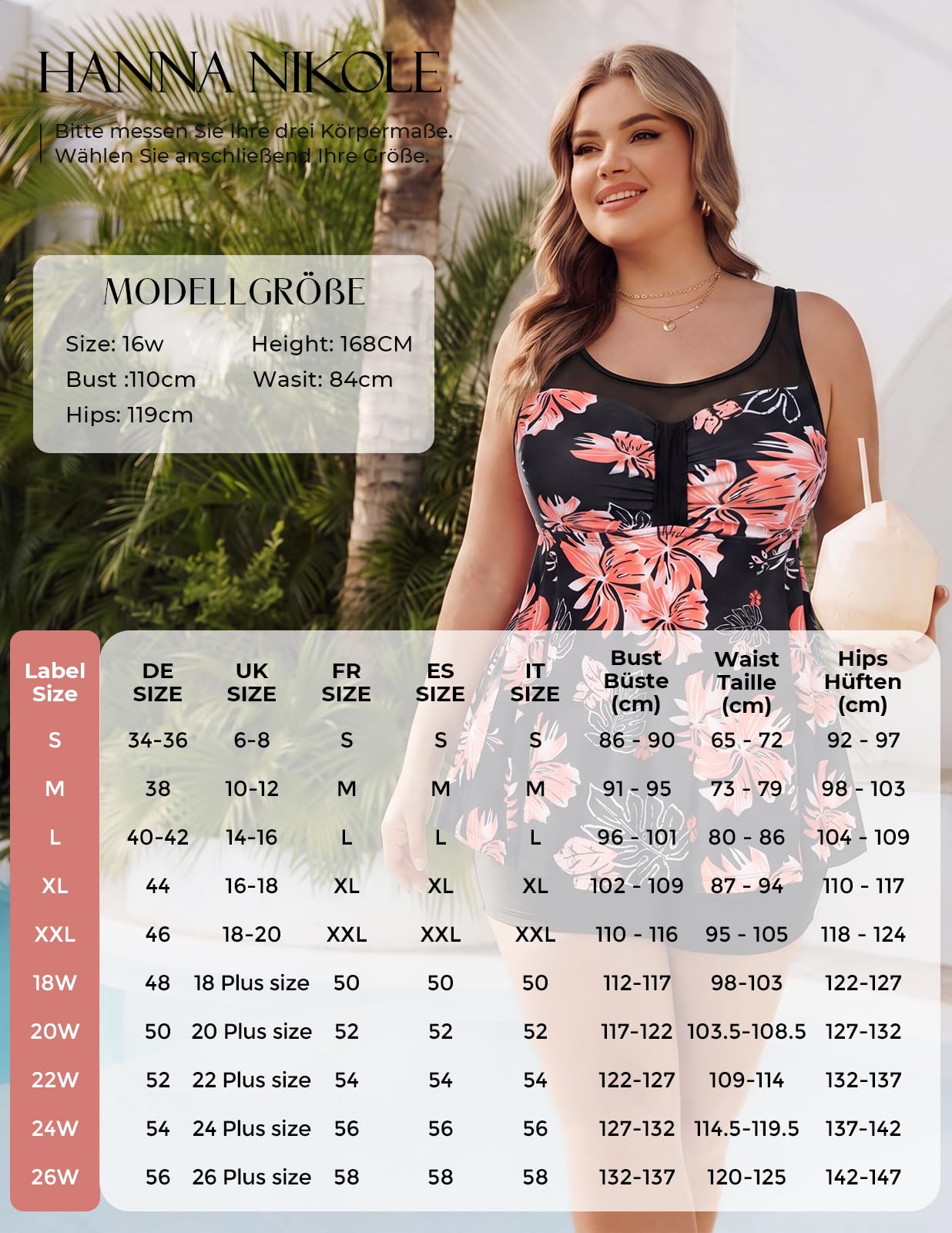 Hanna Nikole Tankini da donna, costume da bagno pancia, due pezzi, top tankini con pantaloncini a vita alta, costume da bagno regolabile, costume da bagno flowy