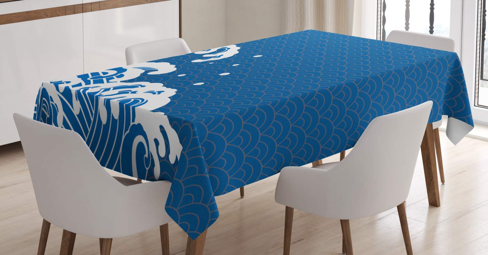 ABAKUHAUS Tovaglia rotonda con motivo a squame e squame di pesce, tovaglia circolare per decorare la