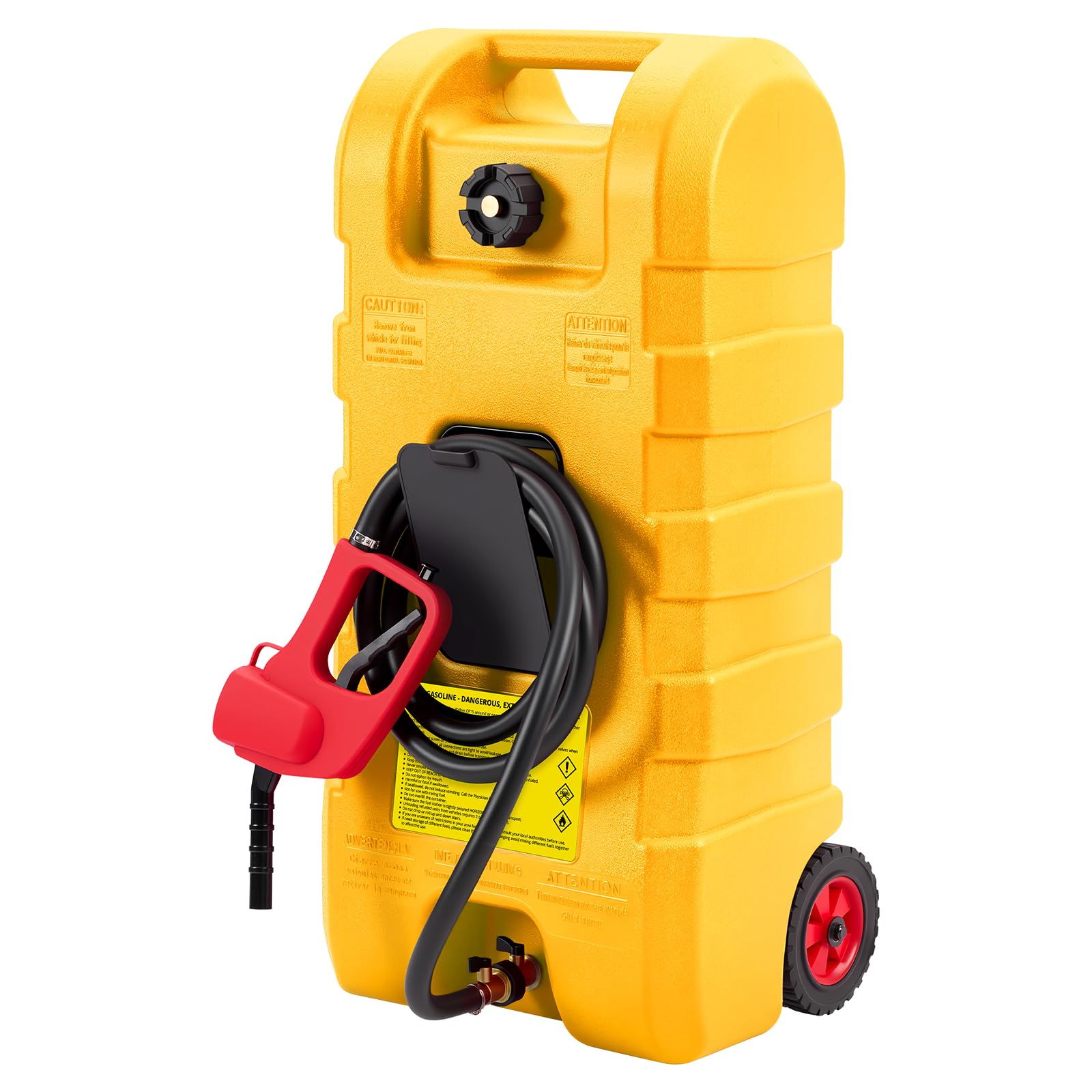 Bidón de gasolina de 57 l (15 galones) con bomba de mano y manguera, sifón de 7,5 l/min – Bidón de combustible enrollable para coche, barco, cortacésped, ATV, resistente a los rayos UV, HDPE